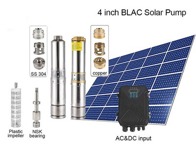 Bomba Solar Sumergible de 4', AC110V/DC150V, con Impulsor de Plástico, BLAC